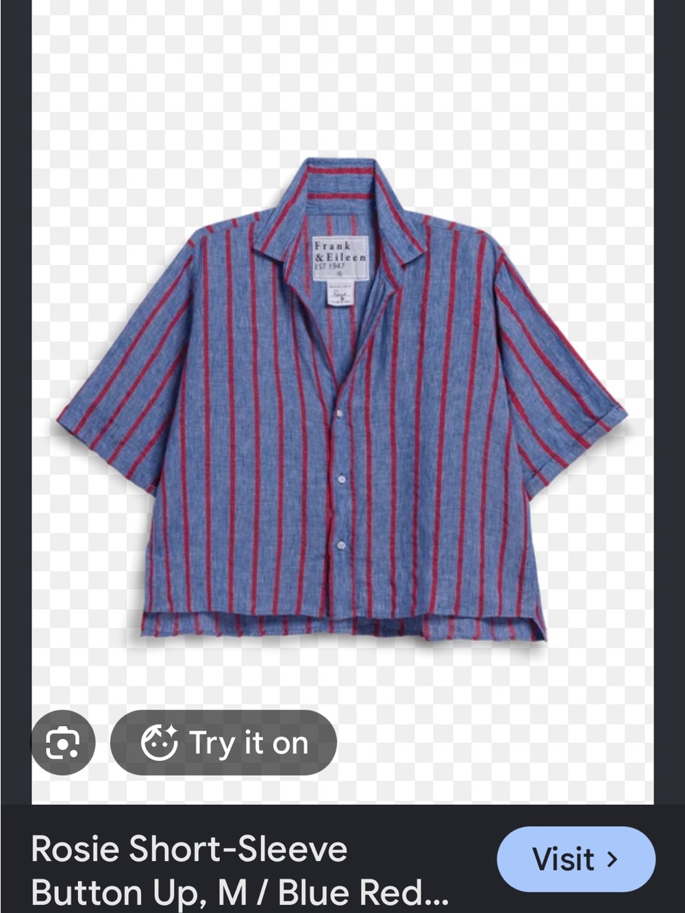 Frank & Eileen Short-Sleeve Button-Down in Blue with Red Stripes